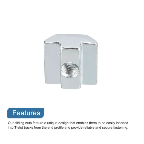 Hella Durable T Nuts 10 Pack Galvanized Carbon Steel Fasteners for 4040 Aluminum Extrusion Frames, M6 hammer head detail.