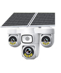 Top Shelf 8K 15MP Triple Screen Solar Security Camera With 4G Wireless Cellular Link and sleek solar panels for outdoor monitoring.