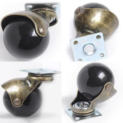Sick Vintage Antique Brass Ball Caster Wheels Smooth As Butter Rolling Furniture Glides 2 Inch Locking Brake View of swivel caster