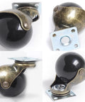 Solid Vintage Ball Caster Wheels With Antique Brass Finish That Glides Smooth As Silk 1.5 Inch 4 Pack close-up view of locking caster wheel
