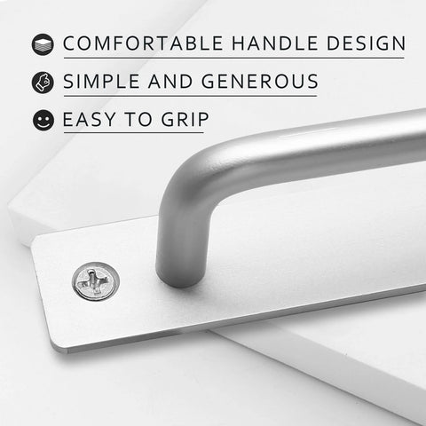 Close-up of 2 Pack Sliding Barn Door Handle With Plate, 128mm Center Hole Distance, 5 Inch Center, Durable Aluminium Alloy, Silver Finish