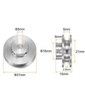2 Pack Single Groove V Shaped Pulley Featuring 5Mm Bore And 31Mm Outer Diameter, Aluminum Alloy, 31mm wide.