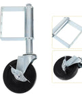 Heavy Duty Spring Loaded Gate Swivel Wheel Replacement Caster With Strong 165 Pound Load Rating For Wooden Barns And Tubular Farm Gates Built Tough Ready To Roll with metal frame and rubber wheel.