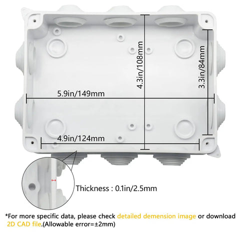 ABS Plastic IP65 Dustproof Waterproof Junction Box Universal Electrical Project Enclosure White 5.9 x 4.3 x 2.8 Inch dimensions