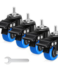 2 Inch Heavy Duty Threaded Stem Caster Wheels Set Of 4 With 3/8-16 Threaded Screws, Dual Locking Swivel Casters in blue and black.