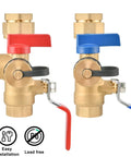 Three Quarter Inch IPS Isolator Tankless Water Heater Service Valve Kit with brass body and red/blue colored handles