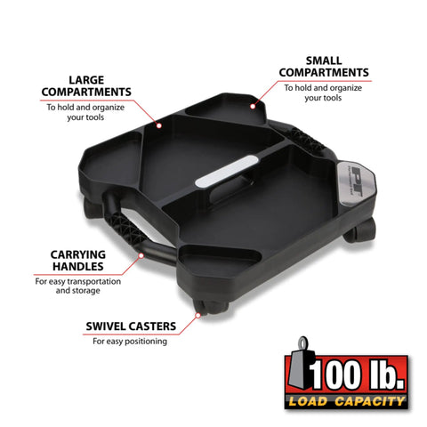 Rolling Tool Creeper Caddy Tray With Five Compartments For Mechanic Garage And Workshop Organization Durable Black