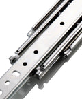 Super Rock Solid Full Extension Drawer Slides Ball Bearing Side Mount Cabinet Runners Soft Close Glide 52 Inch Heavy Duty Metal Tracks close-up of metal track