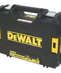 Heavy Duty 18V Cordless Hammer Drill Brushless Motor Kit With Two 3.0 Ah Lithium Ion Batteries And Compact Design storage case with black and yellow design.