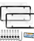 Unbreakable License Plate Covers With Screws, Impact Resistant ABS Front And Rear Protectors, Clear Shield For Cars, 2 Sets