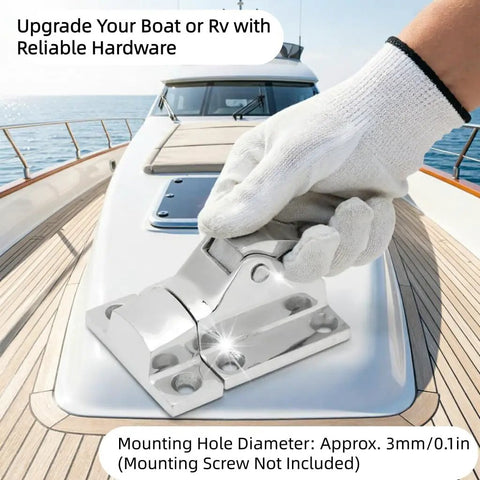 Rock Solid 316 Stainless Steel Marine Latches Lockable Door Clamps For Boats Yachts And Rv Heavy Duty Hatch Catches with mirror polish finish, installed on a boat.