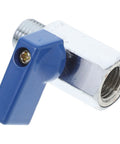 Built Tight Mini Brass Ball Valve Featuring A Smooth Lever Handle And Npt Female To Male Thread Connectors For No Sweat Plumbing and Dependable Industrial Shut Off Control, showing compact blue lever and brass body.