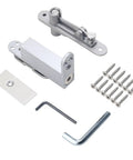 Heavy Duty Door Pivot Hinges Soft Close Feel Stealth Hidden Mount 304 Stainless Steel parts including screws and hex keys.
