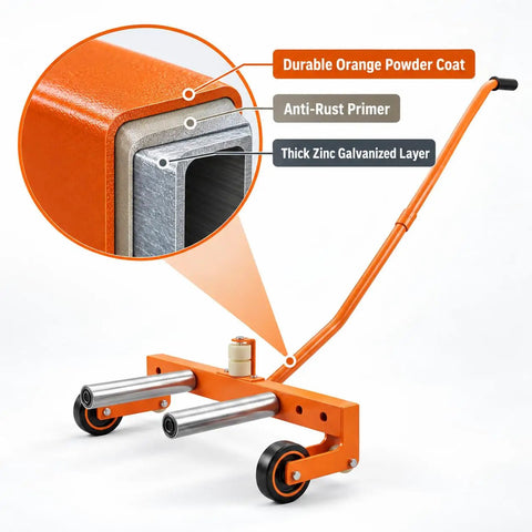 Rock Solid Heavy Duty Steel Tire Dolly With 500 Pound Load Capacity For Trucks And Cars No Fuss Garage Workshop Essential Adjustable Rolling Wheel Hauler close-up of durable powder coat and anti-rust primer.