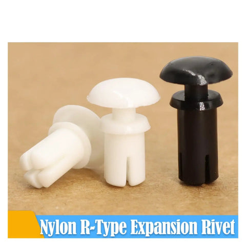 Premium Nylon R Type Snap Rivet PCB Board Mounting Clip Tool Free Push Fit Fastener Hella Reliable Hardware No Sweat Installation For Electronics Panels Killer Black and white rivets with smooth tops.