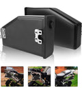 Ride Ready Waterproof Motorcycle Toolbox Left Side Carrying Case With Drop In Storage Pouch Heavy Duty Tool Stash Locker For 1200 And 1250 Models 14 To 23 in black with metal latch and angled design.