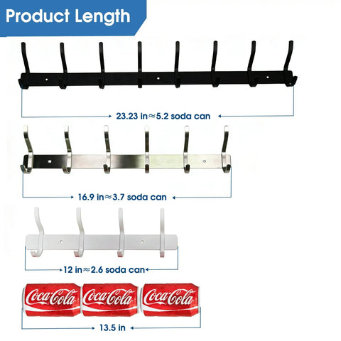 Heavy Duty Wall Hooks 23 Inch Coat Rack Wall Mount With Eight Hooks, Stainless Steel 304 Silver Hanger, product length comparison