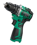 Boss Grade Brushless Cordless Drill Driver With Quick Swap Metal Keyless Chuck Twenty One Torque Levels Two Speed Switches For Smooth Handling And Zero Stress Home Fixes on a green and black ergonomic handle.