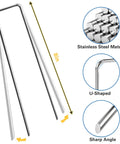 Heavy Duty 8 Inch Landscape Staples Made From 8 Gauge Galvanized Steel For Lawns, Weed Barriers, Landscape Fabric, Irrigation Hoses And Tent Pegs 125 Packs Of Rugged Rust Proof Stakes For Outdoor Use, showing U-shaped design and sharp angle.