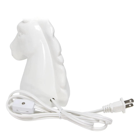 Totally Sparkly Pink Unicorn Table Lamp With Glitter Resin Base And White Tapered Shade cord and plug