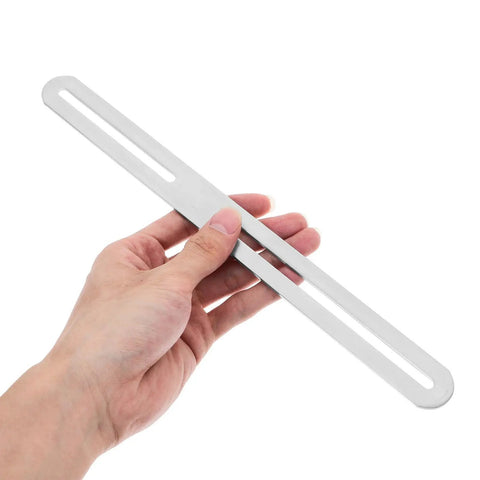 Hand holding Two Pack Adjustable Stainless Steel Flat Brackets With Dual Head Movable Design For Heavy Duty Table And Shelf Support