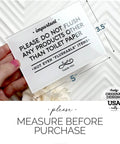 Elegant Acrylic Bathroom Do Not Flush Sign 3.5x5 Inches With Adhesive Pack Of 5, hand holding one sign over textured background.