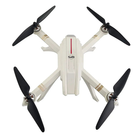 Quadcopter top view with black blades, part of 16 Piece Drone Propeller Set For Brushless Quadcopters Replacement Blades