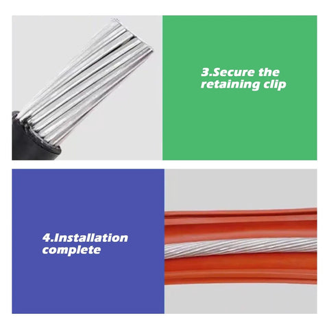 35KV Cable Protector Silicone Sleeve for Outdoor Power Lines, clip-on installation progress, and completed with sleeve, close-up view.