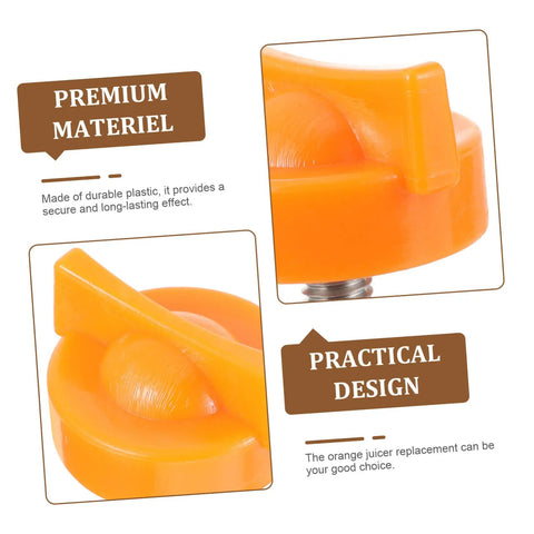 Close-up of orange plastic locking squeezer screw for citrus juicer replacement part, showing design details and texture.