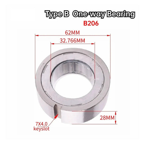 Type B One-way Bearing with dimensions 62MM outer diameter, 28MM height for Heavy Duty Cam Clutch Needle Roller One Way Bearing With Keyway For Industrial Gearboxes.