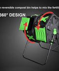Dual Chamber Tumbler Compost Bin With 140L Capacity Outdoor Garden No Sweat Spin Rotation Sturdy Steel Frame for composting.