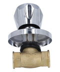 Heavy Duty Brass Water Valve 1/2 Inch Female Npt Thread Fitting showing top view with chrome handle and brass body.
