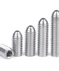 Set of five Top Shelf 304 Stainless Steel Snap Action Ball Plunger With Heavy Duty Coiled Spring Loaded Positioning Screw.