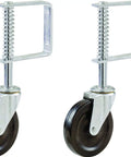 Tough As Nails Heavy Duty Black Gate Caster Wheels With Spring Loaded Suspension Pack Of Two, featuring durable steel brackets and flat spot resistant tread.