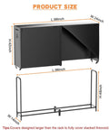8Ft Firewood Rack With All Weather Cover For Indoor Outdoor Use detailed dimensions, showing heavy duty square steel frame and cover