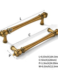 Heavy Duty Vintage Antique Brass Cabinet Pulls Ten Pack With Five Inch Hole Spacing showing two handles with detailed dimensions.