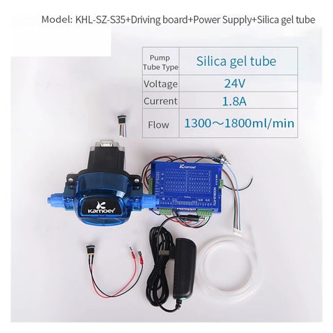 24V Adjustable Peristaltic Dosing Pump With Stepper Motor 1800ml Min Flow Rate with silica gel tube and power supply.