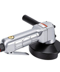 Heavy Duty Pneumatic Angle Grinder With Kickin Power And An Ergonomic Design For Swift Metal Cutting And Steady Performance On Demanding Job Sites Daily, featuring a silver handle and black base.