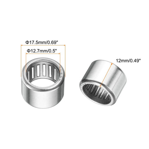 Two HK1816 one way needle roller clutch bearings sized 0.5 x 0.69 inch in chrome steel for auto hardware.