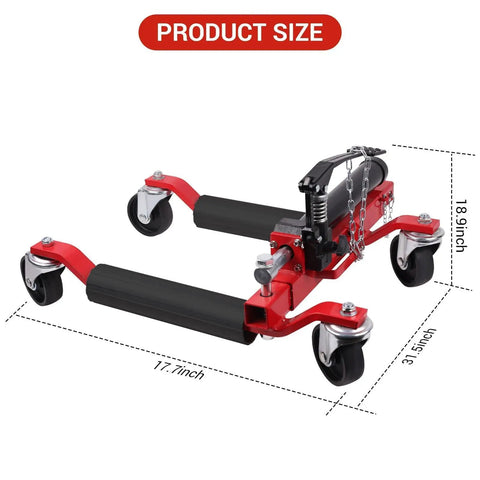 Set Of Two Heavy Duty Hydraulic Wheel Dollies With Foot Pump Lift And Six Thousand Pound Capacity For Smooth Rolling Tire Skates, 18.9 x 17.7 inch.