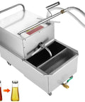 Heavy Duty 55 Gallon Fryer Filter Machine 550W Stainless Steel Commercial Oil Purifier Cart showing the filtration process with handles.