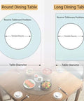 Visual guide for Round and Long Dining Tables with Heavy Duty 40 Inch Tempered Glass Lazy Susan Turntable for easy serving.