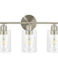 Three Light Bathroom Vanity Light In Brushed Nickel Finish With Clear Glass Shades Wall Mounted Over Mirror Hardwired Bath Light Fixtures Easy Up Or Down Installation Modern Contemporary Style