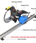 Heavy Duty Job Site Ready Automatic Wall Cut Off Saw With Plug And Play Remote Track For Dead Solid Concrete Brick Tile Grooving 150W Orbital Rotary Chaser with motor and aluminum alloy track.