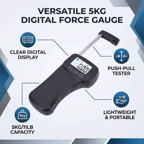 Kickass Handheld Digital Force Gauge 5kg 11lb Push Pull Tester featuring a clear digital display and lightweight design.