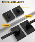 Rugged matte black exterior door levers, showcasing interior and exterior designs for secure door locking. Secure Your Curb Appeal For Keeps With This Tough As Nails Black Exterior Door Handle Pairing A Smooth Single Cylinder Deadbolt For Maximum Security Quick Install And Peace Of Mind.