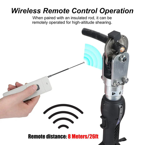 Beefy Heavy Duty 70 KN Electric Hydraulic Cable Cutter With Extension Rod And LED Display, remote control operation showcased