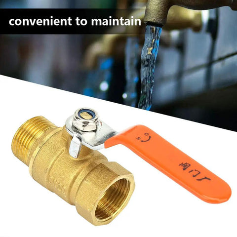 Built Like A Tank 3/4 Inch Brass Ball Valve Plumbing Shut Off High Flow Water Line Fitting Corrosion Resistant Heavy Duty Pipe Connector For Reliable Home Use with orange handle and threaded ends.