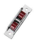 Top Shelf 4 Pack 13mm Double Wheel Pulleys For Smooth Sliding Doors And Windows Featuring Heavy Duty Stainless Steel Construction With Nylon Tracks For No Drama Cabinet Repairs, close-up of a double wheel pulley.