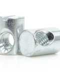 Top Tier Replacement Cross Dowel Barrel Nuts Compatible With Ikea Part 100514 For Crib And Bunk Bed Frames Real Deal Diy Furniture Assembly Fix Pack Of Eight, zinc plated steel, detailed view of two nuts.